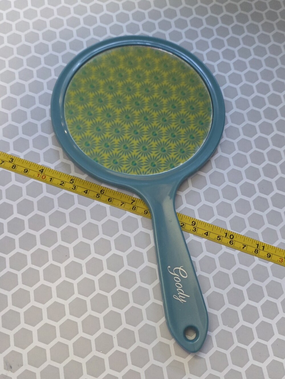 Vintage Goody Double Sided Dusty Blue Round Hand Held Mirror 70s Retro Kitsch